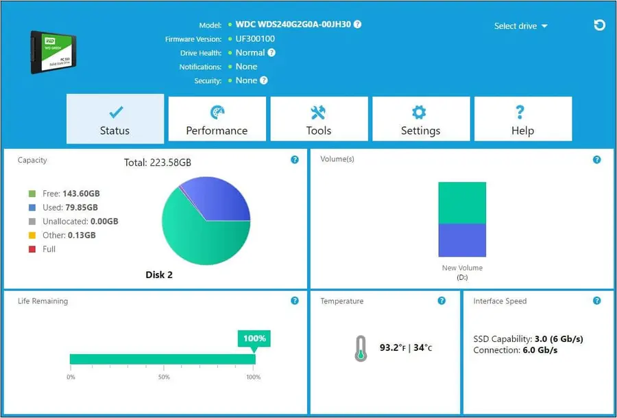 WD SSD Software Dashboard
